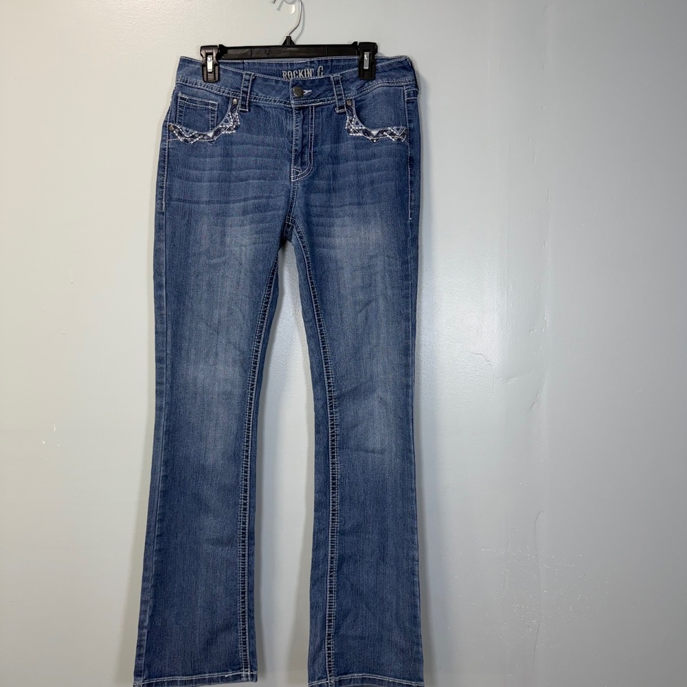 Rockin C Womens Embroidered Bootcut Jeans Medium‎ Wash Blue Size 30 Western Y2K